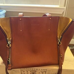 Chloé Brown and Gold Leather Milo Tote